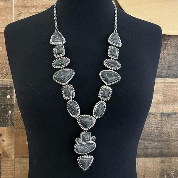 Soft Surroundings Jewelry - Gorgeous Boho Western Stone Statement Necklace Stone Silver Dipped BRAND NEW